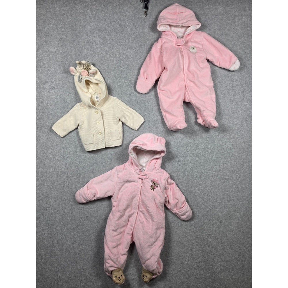 Lot of 3 Winter Baby Girl Sweater and One Piece Fleece Full Zip Baby Gap Knit